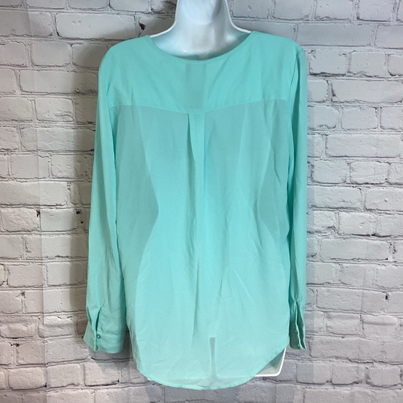 MOON COLLECTION LOS ANGELES CHIFFON STUDDED BLOUSE SEA FOAM GREEN SZ LG - Picture 3 of 4